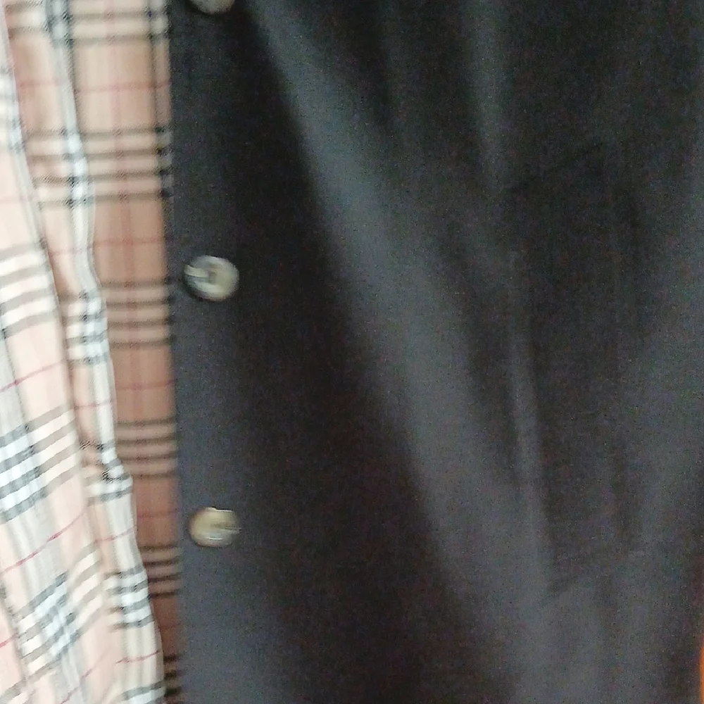Burberry Black Trench Coat Modern Plaid Design M/L EUC - Picture 6 of 8